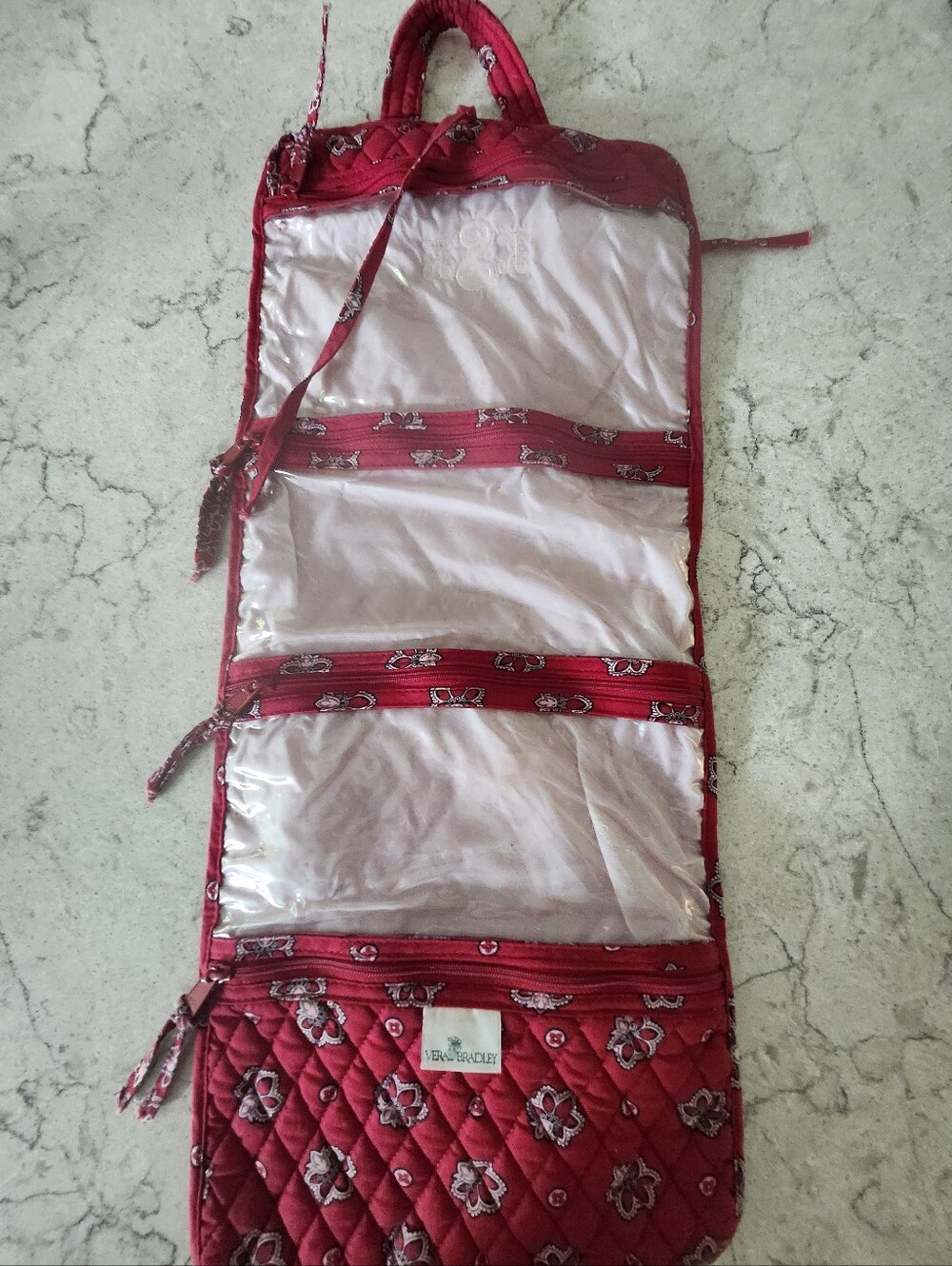 Vera Bradley Retired Red Bandana Pattern Quilted Jewels Makeup Hanging Organizer